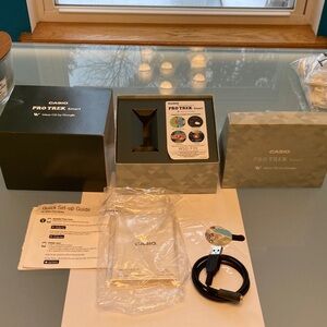 Casio Pro Trek WSD-F20 box, manuals, usb cord, protective stickers, NO WATCH